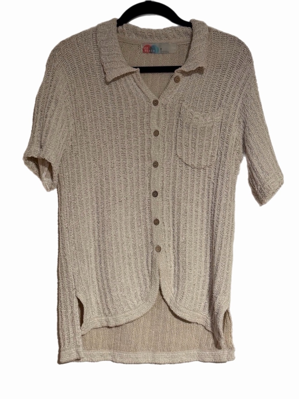 FP Beach Lightweight Knit Button-Up Top - Cream